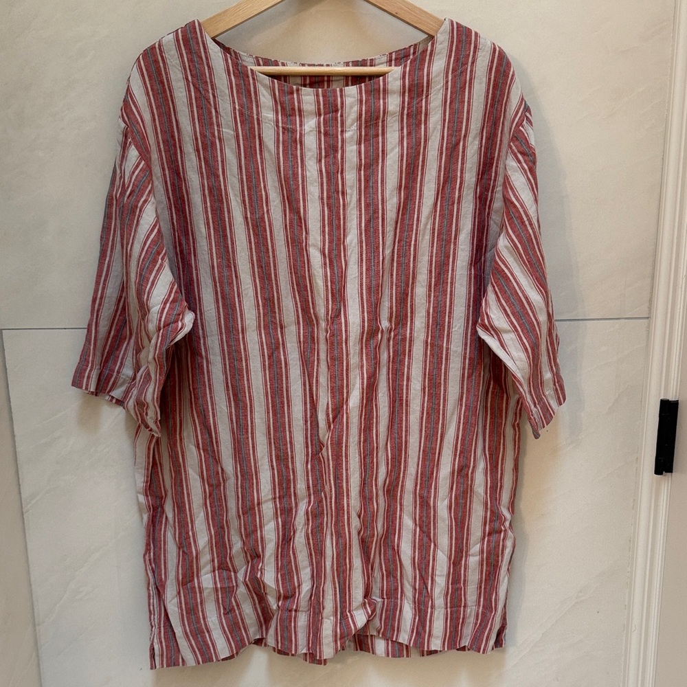 bryn Walker Washed Striped Beachy Lightweight Linen Casual Boatneck Tunic S